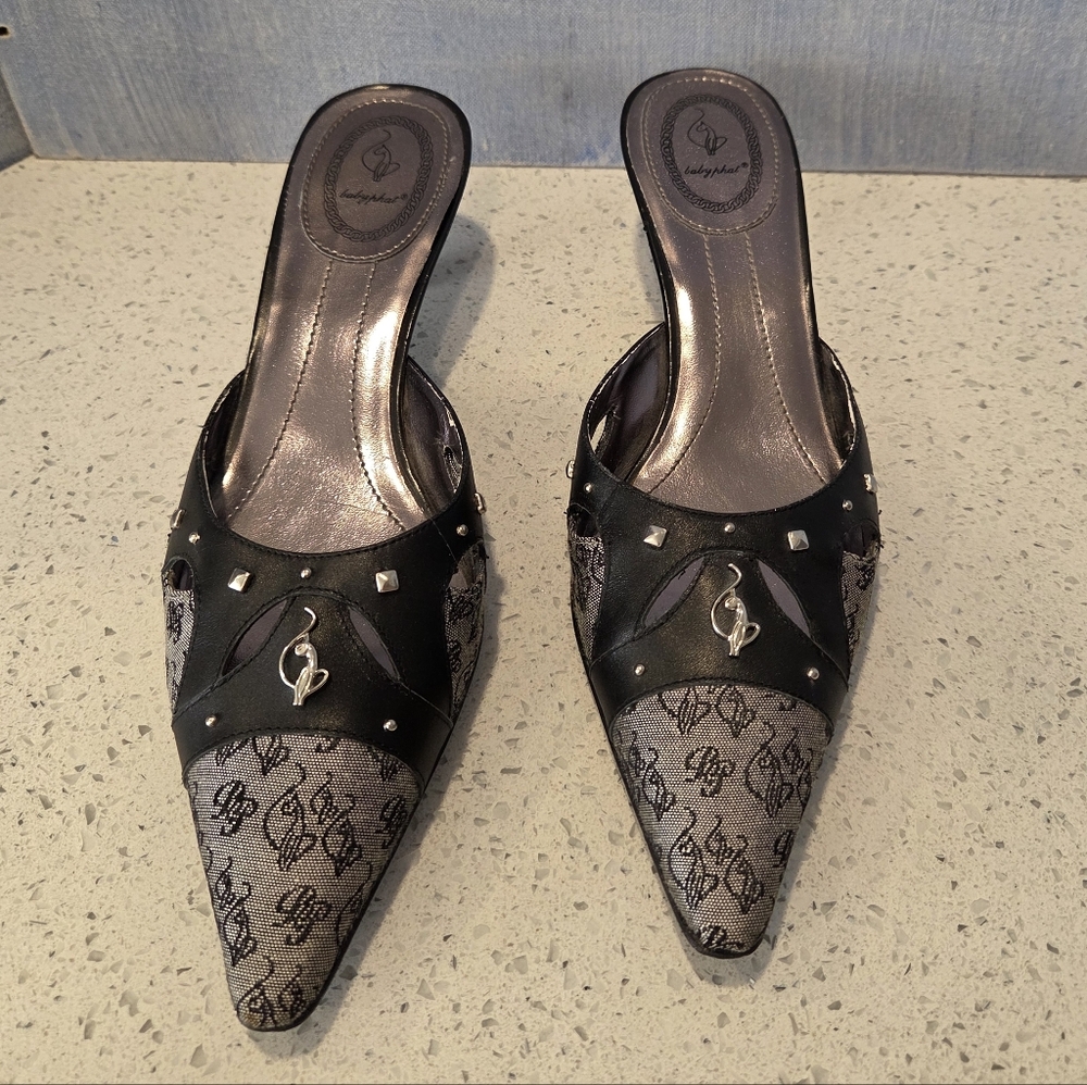 Baby Phat Black and Silver Pointed Toe Heels